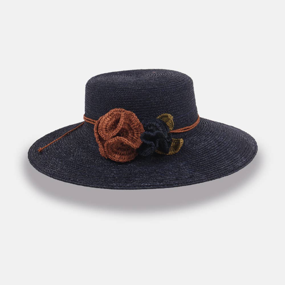 Gata - Bonnet en raphia à large bord avec fleurs amovibles - Sans-Arcidet