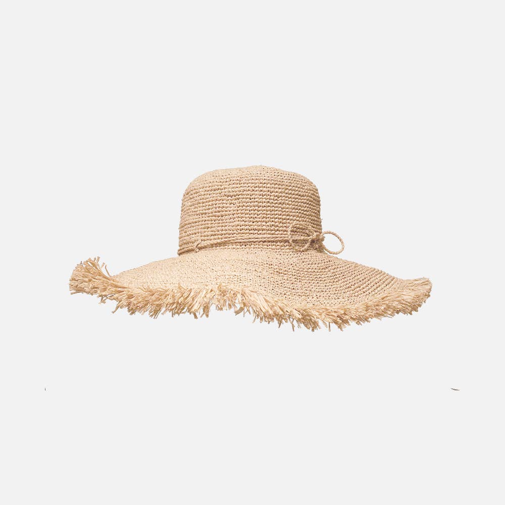 Coconut SS22 - Chapeau en raphia à large bord avec frange - Sans-Arcidet